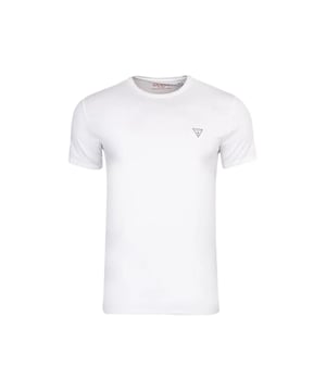 T-Shirt Guess Mini Triangle Herren Weiß Baumwolle. Authentisches Kleidungsstück der Marke Guess - Streetwear/Sportswear Design von Guess - Guess für Herren, modisch und perfekt für den Alltag - Das weiße T-Shirt von Guess lässt sich optimal mit dem Rest Ihrer Garderobe kombinieren - bequeme Baumwollqualität - klassisch - Mini Triangle -