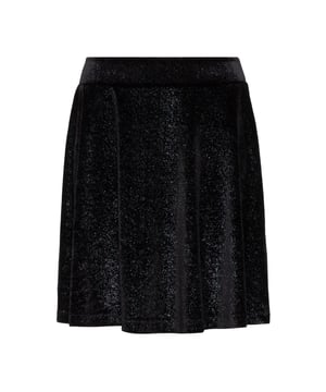 Flirterige korte a-lijn feestrok - zacht fluwelen zwarte stof met blauw zilver glitter effect - 92% viscose - 8% elastaan - machinewasbaar