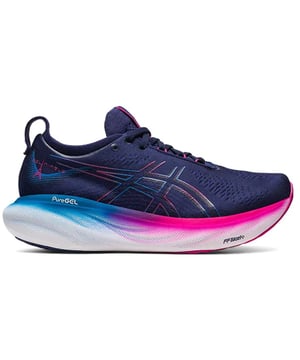 Experience unparalleled comfort and support with the Asics Gel-Nimbus 25 Women's Running Shoes. Engineered for long-distance runners, these shoes feature advanced cushioning technology designed to absorb impact and reduce fatigue, allowing you to enjoy a smooth, stable ride mile after mile. The lightweight, breathable upper and adaptive fit work together to keep your feet cool, secure, and ready for any challenge, while the durable outsole ensures reliable traction on various surfaces.
Key Features:
Enhanced GEL Cushioning: 

Advanced GEL technology in the heel and forefoot provides exceptional shock absorption, reducing the impact on your joints and enhancing overall comfort.


Responsive Midsole: 

A lightweight, responsive midsole offers a smooth transition from heel strike to toe-off, delivering excellent energy return to support your pace.


Breathable Upper: 

Constructed with high-performance mesh, the upper promotes optimal airflow, keeping your feet cool and dry even during intense runs.


Adaptive Fit: 

A secure lace-up system ensures a customized, snug fit that adapts to your foot for enhanced stability and reduced slippage.


Durable Outsole: 

Designed with robust rubber, the outsole delivers reliable traction and durability across a variety of surfaces, ensuring consistent performance.


Modern Aesthetic: 

A sleek design paired with a versatile color palette makes these shoes stylish enough for both training sessions and casual wear.


Elevate your running experience with the Asics Gel-Nimbus 25 Women's Running Shoes—where cutting-edge cushioning meets superior design for peak performance every step of the way.