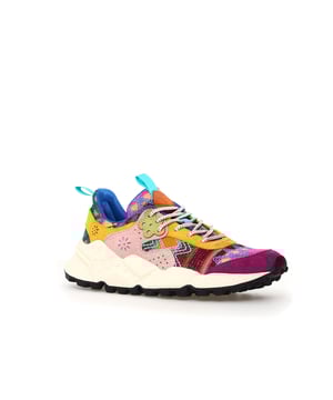 Sneaker with a breathable knitted fabric upper, featuring geometric embroidery and premium suede inserts. Soft fabric lining and antibacterial cork insole for enhanced comfort. Durable rubber sole for reliable traction and long-lasting wear.