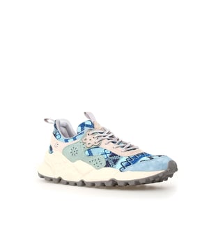 Sneaker with a breathable knitted fabric upper, featuring geometric embroidery and premium suede inserts. Soft fabric lining and antibacterial cork insole for enhanced comfort. Durable rubber sole for reliable traction and long-lasting wear.