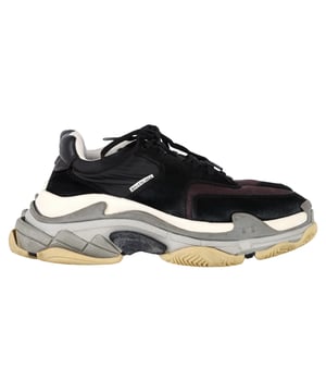 VINTAGE, RRP AS NEW
The Balenciaga Triple S Sneakers in Black Suede are the ultimate statement piece for anyone looking to make an impact in the world of street style. First introduced in 2017, these iconic sneakers revolutionized the sneaker game, sparking the "Dad sneaker" trend that’s still going strong today. Crafted from premium materials, the chunky silhouette features complex, multi-layered soles that provide an elevated, fashion-forward edge. With their sleek black suede finish, these sneakers can easily be paired with everything from relaxed denim and graphic tees to mini skirts and oversized sweaters. Whether you're running errands, lounging with friends, or exploring the city, the Triple S offers unmatched style and comfort in one bold design.


Balenciaga Triple S Sneakers in Black Suede
Condition: very good
Signs of wear: No visible sign of wear. No Mark at insole.,  Very light mark at soles.
Packaging: None
Color: black
Material: suede
Size: UK | 6
Measurements: Heel height: 70; Insole length: 340
SKU: NAPPUGBSH461543W