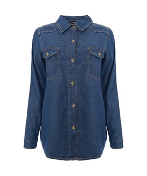 Main:Cotton. Collared shirt with long sleeves. Featuring front patch pockets with flaps and a button-up front.