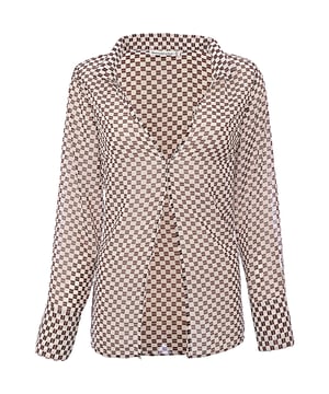 100% Polyester. Keep it casual yet chic with this shirt by Abercrombie &amp; Fitch, featuring a spread collar, front split, and long sleeves, all in a regular fit.