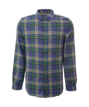 Paul Smith Men's Long-Sleeve Tailored-Fit Shirt in blue is made from 100% organic cotton, offering comfort and sustainability. This shirt includes a button-down collar and a curved hemline, providing a versatile and polished look for various occasions.