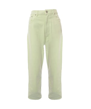 Main: 100% Cotton. The Waven high rise wide leg jean co-ord in pale green is a stylish and contemporary choice for those who love minimalist design. With its clean lines and relaxed silhouette, it's perfect for creating a chic, effortless look. The non-stretch denim ensures a structured fit, while the high waist and wide legs offer a flattering and comfortable wear. This piece is a testament to Waven's commitment to perfect fits and finishes, inspired by two generations of denim manufacturing expertise.