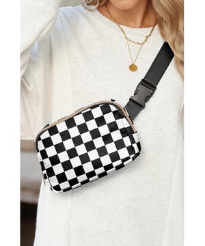 Our styles are designed with a trendy fitted look in mind following an international size standard. For the best fit we suggest choosing one size up from your usual. Be sure to check our sizing chart to find your perfect match!
  Trendy checkered print design
  Buckle closure for easy wear on and off
  Wide belt for comfortable wear
  Compact size: 22
  5
  15cm
  Perfect for carrying essentials
Material: Nylon