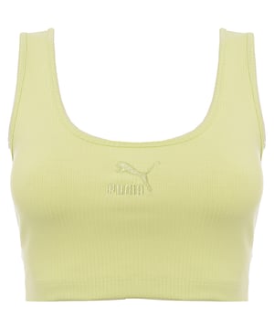 Main: 39% Polyester, Main: 58% Cotton, Main: 3% Elastane. The Puma Classics ribbed bralette in lime green is a vibrant and stylish choice for anyone looking to add a pop of color to their wardrobe. Its thick straps offer ample support, while the scooped back design adds a touch of elegance, making it perfect for both athletic activities and casual wear. This piece not only stands out for its bold hue but also for its comfort and versatility, embodying the essence of Puma's commitment to combining fashion with function.
