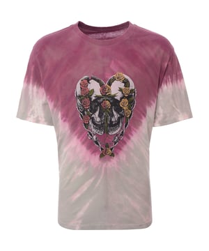 Main: 100% Cotton. The AllSaints Danny Heart logo t-shirt is a vibrant expression of style, featuring a charming pink hue that's sure to stand out. The heart logo bursts with a floral pattern, symbolizing a love for nature and fashion intertwined. Meanwhile, the tie-dye pattern adds a playful, retro twist, making it a perfect piece for those who adore a touch of whimsy in their wardrobe. It's a statement t-shirt that combines classic romance with modern trends, ideal for fashion-forward individuals.