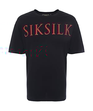 Main: 100% Cotton. The Siksilk oversized t-shirt in black with a red rhinestone logo is a bold fashion statement that combines comfort with a touch of luxury. The sparkling red rhinestones add a pop of color and a bit of glamour to the classic black tee, making it a versatile piece that can be dressed up or down. Whether you're going out with friends or just want to add some flair to your casual wear, this t-shirt is sure to turn heads and make a lasting impression.