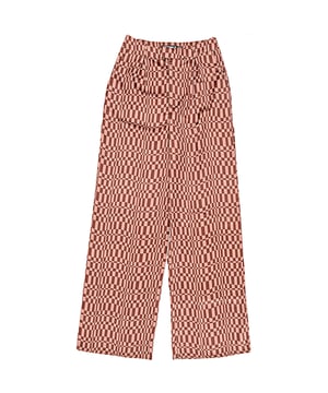100% Polyester. These wide-leg, patterned trousers feature belt loops and side pockets with a high-rise fit.