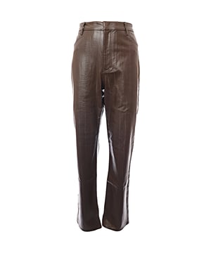 Main: 100% Polyurethane Add a touch of edge to your wardrobe with the Envii straight leg PU trousers in midnight brown. Made from 100% polyurethane, these trousers offer a sleek and modern look with a leather-like finish. The straight leg cut provides a flattering silhouette, while the rich midnight brown color adds a unique and stylish twist. Perfect for both casual and dressy occasions, these trousers can be paired with a variety of tops and accessories for a versatile and fashion-forward outfit.