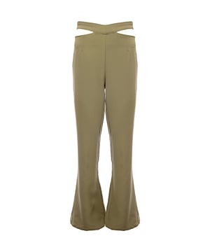 Fabric: 97% Polyester, Fabric: 3% ElastaneElevate your style with these chic tailored trousers from Rare London. Crafted from a blend of 97% polyester and 3% elastane, these trousers offer a comfortable and flexible fit. The olive khaki color adds a sophisticated touch, while the unique cut-out details provide a modern and edgy twist. Perfect for making a statement, these trousers can be paired with the matching co-ord top or styled with a simple blouse for a versatile and fashionable look.
