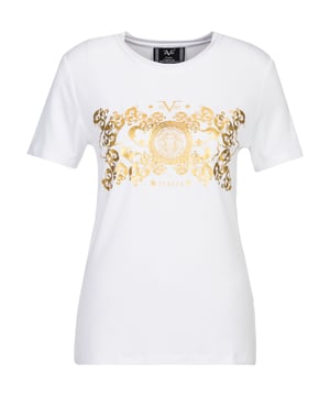 19v69 ITALIA Damen-T-Shirt BELLA LION kombiniert edlen Glanzprint mit femininer Silhouette. Der goldene Löwenprint auf weichem Viskosemix verleiht dem Shirt einen eleganten Touch – ideal für stylische Casual-Outfits.