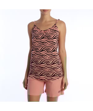 The 100% Cotton women's summer pajamas are the perfect choice to enjoy freshness and comfort during warm summer nights. This pajama set combines lightness, softness and breathability in a garment specifically designed to offer maximum comfort during the summer season.

 Main Features:
 Cool and Breathable Fabric: Made entirely of cotton, this pajama ensures a cool and light feeling against the skin, allowing optimal air circulation to keep the body cool during hot nights.

 Summer Design: The pajamas feature a light and comfortable design, ideal for warm climates, allowing you to move freely and comfortably during your night's rest.

 Short Sleeve or Sleeveless: Available in short sleeve or sleeveless options, providing options based on personal preference to suit different lounge styles.

 Loose Fit: Cut to allow for freedom of movement, these pajamas offer a comfortable, relaxed fit for a restful night's sleep.

 The 100% Cotton women's summer pajamas are the ideal choice for those looking for freshness, comfort and functionality in their sleepwear during the summer season. With its breathable fabric, summery design and loose fit, these pajamas guarantee a pleasant and refreshing experience with every use.
 Composition: 100% Cotton
 Care:
Washing machine safe at maximum temperature of 30º.
 It does not resist bleach or any other chlorate.
 Does not withstand dry cleaning.
 It does not resist the dryer.