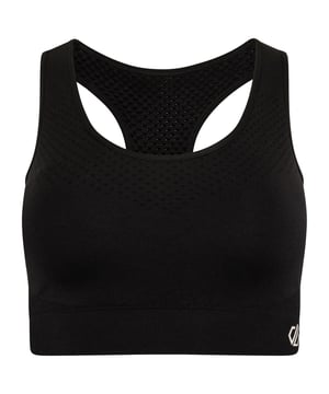 Material: Elastane, Nylon, Polyamide, Polyester. Fabric: Mesh, Q-Wic, Stretch. Design: Logo, Plain. Fabric Technology: Antibacterial, Moisture Wicking, Quick Dry, SeamSmart Technology. Medium Support, Removable Padded Cups, Seamless, Shaped Cups. Back Style: Racerback. Neckline: Scoop. XS: 32 in. S: 34 in. M: 36 in. L: 38 in. XL: 40 in.