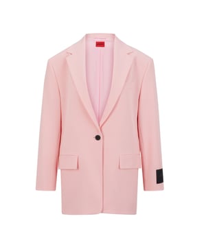 Dames HUGO Asabella Blazerjasjeoversize pasvorm - lange lengte - één knoop - klepzakken - borst paspelzakHoofdmateriaal: 43% gerecycled polyester 28% polyester 23% viscose 6% elastaan.  Voering: 100% polyester.Ref: 50489257-685