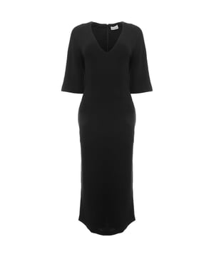 100% organic wool - Lining: 100% silk. Raey's maxi dress is crafted in the UK from organic wool crepe with a deep V and darted bodice, falling to a clean drape with a back hem vent