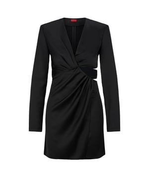 mini-jurk - lange mouw - uitgesneden detail - elastisch logo - drapeerdetail - diepe hals - crêpe - 100% polyester