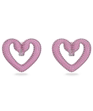 These elegant clip-on earrings represent a new direction for the brand's iconic swan emblem. Shaped like a heart, this rhodium-plated pair is designed to spark the imagination with dazzling pavé crystals in a playful shade of pink. The ideal choice for evening looks or as a gift for a loved one. These earrings are part of the Una Family, designed for Collection III.

 Details:
 - Accessory type: Earrings.
 - Family: One.
 - Collection: III.
 - Material: Crystals, Rhodium plating.
 - Closure type: Clip.
 - Original case.

 These earrings from the Una family combine sophistication and symbolism in a unique design. Their heart shape and the sparkle of the pink pavé crystals make them a versatile and timeless piece, perfect for enhancing any look with a touch of elegance.
 Measures: 5 cm x 4.3 cm
 Composition: Pavé crystals, Rhodium plating
 Care:
Avoid contact with creams, perfumes and detergents that may damage the accessory.
 To maintain shine, it is recommended to clean only with a soft cloth.