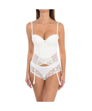 The Claire Push-Up Bra is designed to offer maximum lift and firm support. Its push-up cups create a fuller, more defined silhouette, naturally enhancing the figure, and its elongated bustier design adds a touch of sophistication.

 Characteristics:

 - Corset bra with preformed cups and underwire that enhance and offer optimal support to the bust.
 - Soft, breathable fabric ensures a comfortable fit all day long.
 - Bra with a bustier design, provides an elegant and stylized touch.
 - Embroidered lace details at the bottom with transparencies that provide a sophisticated and elegant touch.
 - Adjustable and removable straps to fit different neckline styles.
 - Includes removable garters, ideal for combining with stockings.
 - Adjustable back closure with multiple positions for a personalized fit.
 - Ideal women's bra for special occasions such as weddings or events, providing comfort and a luxurious finish.

 The Claire push-up bra combines style, comfort and functionality, making it the perfect choice for women looking for an intimate garment that provides elegance, support and comfort on any occasion.
 Composition: 60% Polyamide, 28% Polyester, 12% Elastane
 Care:
Hand wash.
 Do not spin.
 Do not iron.
 Do not use bleach.
 Do not tumble dry.
 Do not dry clean.