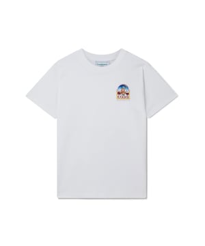 Wit T-shirt met korte mouwen, Casablanca-ontwerp, Casa-logo, T-shirt met ronde hals, normale pasvorm, maat valt normaal, 100% katoen, wit T-shirt, vrijetijdskleding