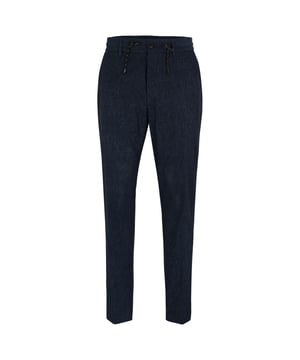 Mens BOSS P-GeniusJ Slim Fit Trousers in a Water-Repellent Fabric in dark blue.Advanced trousers by BOSS Menswear. Cut to a defined fit in performance-stretch material  these trousers are woven with a micro pattern and topped with a partially elasticated waist. A water-repellent finish completes this washable pair.- Slim fit- Drawstring- Flat front- French pockets to front- Patch pocket at rear- Main material: 100% Polyester.  Machine washable.- Ref: 50488477-404