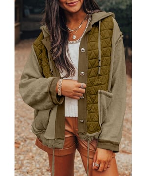 Jungle Green Quilted Textured Patchwork Loose Fit Hooded Jacket
  Buttoned jacket provides easy and adjustable wear
  Quilted design for a cozy and stylish outerwear option
  Textured fabric adds depth and visual interest to the jacket
  Loose fit for a comfortable and relaxed silhouette
  Available in captivating patterns and textures
  Check the size chart for your perfect fit
Material: 95% Polyester 5% Elastane