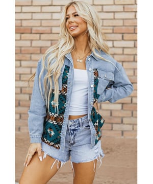 Our styles are designed with a trendy fitted look in mind following an international size standard. For the best fit we suggest choosing one size up from your usual. Be sure to check our sizing chart to find your perfect match!
  Eye
  catching Aztec print patchwork
  Relaxed fit silhouette
  Collared neckline
  Flap pockets
  Buttoned closure front
  Trendy frayed hemline
  Durable denim material
  Perfect for layering