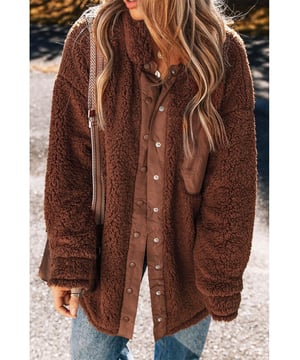 Our styles are designed with a trendy fitted look in mind following an international size standard. For the best fit we suggest choosing one size up from your usual. Be sure to check our sizing chart to find your perfect match!
  Luxurious sherpa plush material for ultimate warmth and comfort
  Adorable teddy bear style adds a playful touch to your outfit
  Convenient snap button closure for easy wear and a secure fit
  Classic collared design for a timeless and stylish look