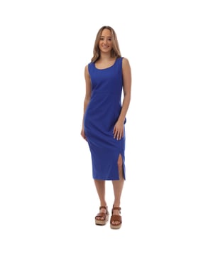 Womens BOSS Demboka Dress in blue.- Round neckline.- Sleeveless design.- Back zip closure.- Midi length.- Comfortable and breathable fabric blend.- Slim fit.- 67% Viscose  29% Polyester  4% Elastane.  Dry clean.- Ref: 50488425-433