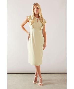 Elegant tailored pencil dress with bead detailing
        Flattering crew neckline adorned with pearl-like embellishments
        Feminine flutter sleeves for a soft, romantic touch
        Figure-hugging silhouette with a sophisticated midi length
        Subtle back slit for ease of movement
    
    Exude sophistication and glamour in this stunning tailored pencil dress from Wallis. Perfect for formal occasions, this dress combines timeless elegance with contemporary details. The figure-flattering silhouette is enhanced by the carefully tailored cut, creating a sleek and polished look. The delicate bead embellishments around the neckline add a touch of luxury, while the flutter sleeves provide a soft, feminine contrast to the structured shape. Style this versatile piece with strappy heels and a clutch for weddings or race days. For a more understated look, pair it with a blazer and court shoes for important business meetings or evening events. The midi length ensures both comfort and style, making this dress a go-to choice for various sophisticated gatherings.