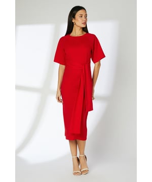 Elegant midi dress with flattering tie waist detail for a defined silhouette
        Clean crew neckline offers a sophisticated finish suitable for various occasions
        Short sleeves with a relaxed cut provide comfortable arm coverage
        Streamlined design with subtle back vent for ease of movement
        Versatile woven fabric with gentle stretch ensures day-long comfort
    
    This Principles tie waist midi dress combines timeless elegance with contemporary styling. The clean lines and structured silhouette create a refined look that transitions effortlessly from day to evening. Style with minimal gold-toned jewellery and neutral strappy sandals as shown for a polished daytime ensemble perfect for lunch dates or family celebrations. For cooler days, layer with a cropped denim jacket and trainers for a more casual approach, or add a lightweight cardigan and ballet flats for shopping trips. The tie detail creates a flattering shape that works beautifully for casual gatherings, while the midi length offers versatility across seasons. This wardrobe staple can be dressed down with a crossbody bag for weekend brunches or styled with statement earrings for more special daytime events.