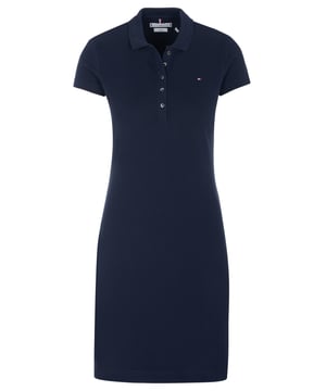 96% Katoen, 4% Elastaan; Tommy Hilfiger HERITAGE SLIM POLO DRESS jurk; Model: WW0WW24973 403; Hoogwaardig vervaardigd; Piqué stof gemaakt van zachte katoen, rekbaar; Slim fit; Klassieke polokraag; Knopenlijst met 5 knopen; Korte mouwen; Knie-lengte; Tommy Hilfiger logo details