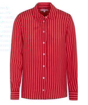 100% Cupro; Tommy Hilfiger CUPRO ROPE STP Bluse;  Modell: WW0WW38010 0EX;  Hochwertig verarbeitet;  100% weiches Cupro;  Kentkragen;  Knopfleiste mit 8 Knöpfen;  Langarm;  Sportmanschetten;  Tommy Hilfiger Logodetails