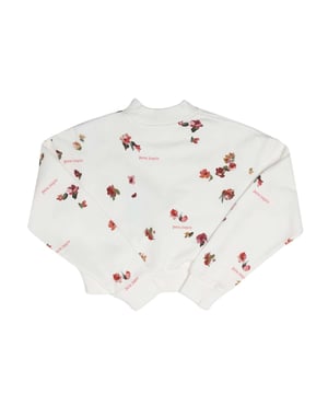 Juniors Palm Angels Allover Print Flower Cropped Crewneck Sweatshirt in wit rood.- Geribde mock hals.- Lage schouders.- Geribde manchetten en zoom.- Bloemen en roze Palm Angels logo all over geprint.- Cropped fit.- 100% Katoen.- Ref: PGBA0040030125