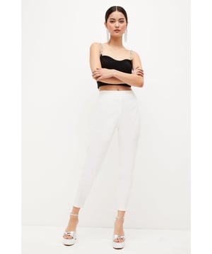 A true wardrobe signature, threaded with this seasons contemporary styling. Characterised by an exposed silver tone side zip that boasts modern appeal, the tailored trousers define the waist with a high rise. They form a seamless construction that skims the silhouette with bespoke appeal. Built for season-to-season styling, pair with the rotation of your well-curated wardrobe for casual and formal affairs alike.Browse this seasons women's petite trousers or shop the full collection of women's petite clothing now.