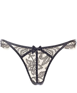 Mesh Shell: Base: 100% Polyamide Embroidery: 100% Polyester Woven Shell: 91% Silk &amp; 9% Elastane Gusset Lining: 91% &amp; Silk 9% Elastane Joint Band: 85% Polyamide &amp; 15% Elastane. Sexy Brazilian-style cut
Stunning Austrian designed floral embroidery
Soft strapping details with Swarovski? Jet Hematite crystals
Silk gusset lining