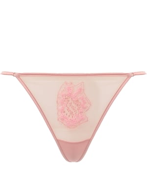82% polyamide, 18% elastane This tulle aplique thong is a skinny fit and hugs the body