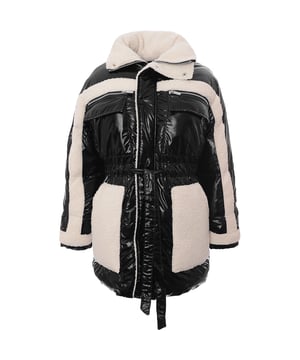 Details: 

- Reversible zip through jacket with hood
- Contrast outer fabrics - soft faux fur fabric and a high shine technical fabric on the reverse, can be worn two ways
- Tonal zip front fastening with branded metalwear
- Applique tonal emblem logo to front chest, with embroidery tonal logo to reverse front chest
- Pocket detail with concealed zip fastening to front 
- Elastic drawcords with branded adjusters and eyelets at hem