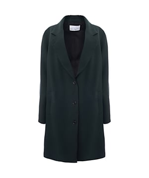 Main: 56% mohair, 33% virgin wool, 11% polyamide. Made in the UK from mohair-blend boucl?, Raey's black crombie coat is cut to an oversized shape heightened with structured dropped shoulders and a longline hem.