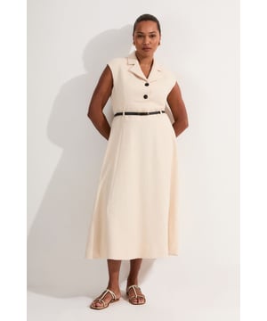 Plus Size Textured Tweed Belted Full Skirted Midi Dress