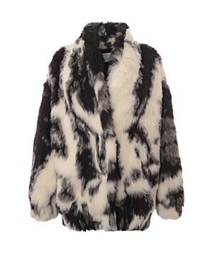 54% alpaca, 23% wool, 15% silk, 8% camel hair. Lining: 51% viscose, 49% cotton. Raey's exaggerated-shoulder, boxy bomber jacket is made from plush faux fur with a mottled ivory and black print