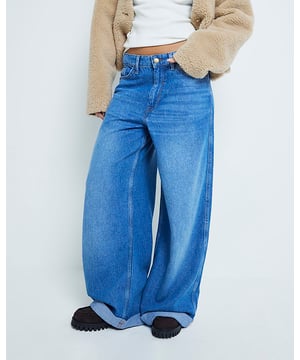 Petite collection, Denim fabric, Button and zip fastening, Belt loops, Pocket detail, Super wide leg