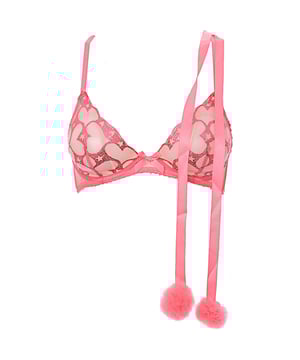Shell: Base: 100% Polyamide Embroidery: 100% Polyester Wing: 71% Polyamide &amp; 29% Elastane Side Panel Lining: 100% Polyamide Ribbon: 100% Polyester Mesh Trim: 100% Polyamide Beautiful Bobbi is all about the details: her retro-style embroidery, detachable pompoms, and sparkling metallic finish are romance in lingerie form. Adjustable halter neck with detachable tulle pompoms
Embroidered stars and hearts with a metallic foiled finish
Try styling with the rest of Bobbi's range for a playful look