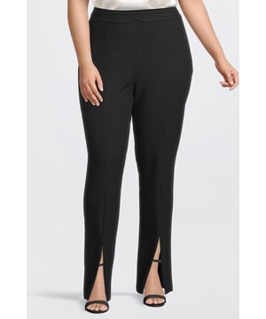 Exude undeniable sophistication in these trousers. A high waistline cinches the waist for a flattering fit, while a notched design and split hem detail adds a contemporary touch. Sumptuous compact stretch fabric skims the form elegantly. From the office to evening drinks, these trousers can be relied on for every setting.High waistSplit hemSlim fitRegular lengthExpertly designed for those UK size 18/US size 14 and above, our plus size clothing collection is perfectly proportioned to ensure you look stylish at every shape.
