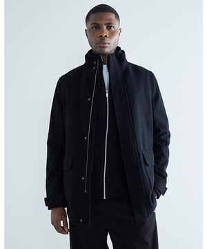 Wool fabric, Collared, Long sleeves, Zip fastening