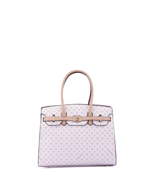 Damenhandtasche mit Reißverschluss. zwei Reißverschluss- und zwei offene Innentaschen. eine Rückseite mit Reißverschluss-Außentaschen. verstellbarer und abnehmbarer Schultergurt aus Stoff. im Griff aus Kunstleder. Drei Innenfächer.  Außenmaterial. Innen mit Polyester gefüttert. Maße: 30x25x10 cm. Modeprodukt