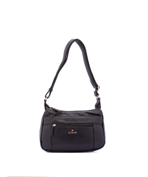 Bolso bandolera para mujer. El cierre es con cremallera. Los bolsillos internos son uno con cremallera y dos abiertos. Los bolsillos externos son dos delanteros con cremallera y uno trasero con cremallera. Falta la correa para el hombro. El asa es regulable en ecopiel. Hay dos compartimentos internos. El material exterior es ecopiel. Internamente está forrado en poliéster. Medidas: 30x20x10 cm. Producto de moda