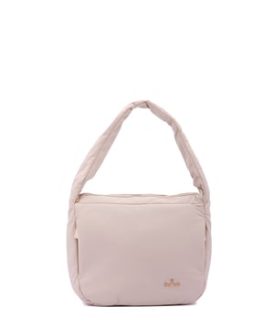 Bolso bandolera para mujer. El cierre es con cremallera. Los bolsillos internos son uno con cremallera y dos abiertos. Hay dos bolsillos externos con cremalleras a los lados. Falta la correa para el hombro. El asa es de tela. Hay un compartimento interno. El material exterior es tela. Internamente está forrado en poliéster. Medidas: 33x30x12 cm. Producto de moda